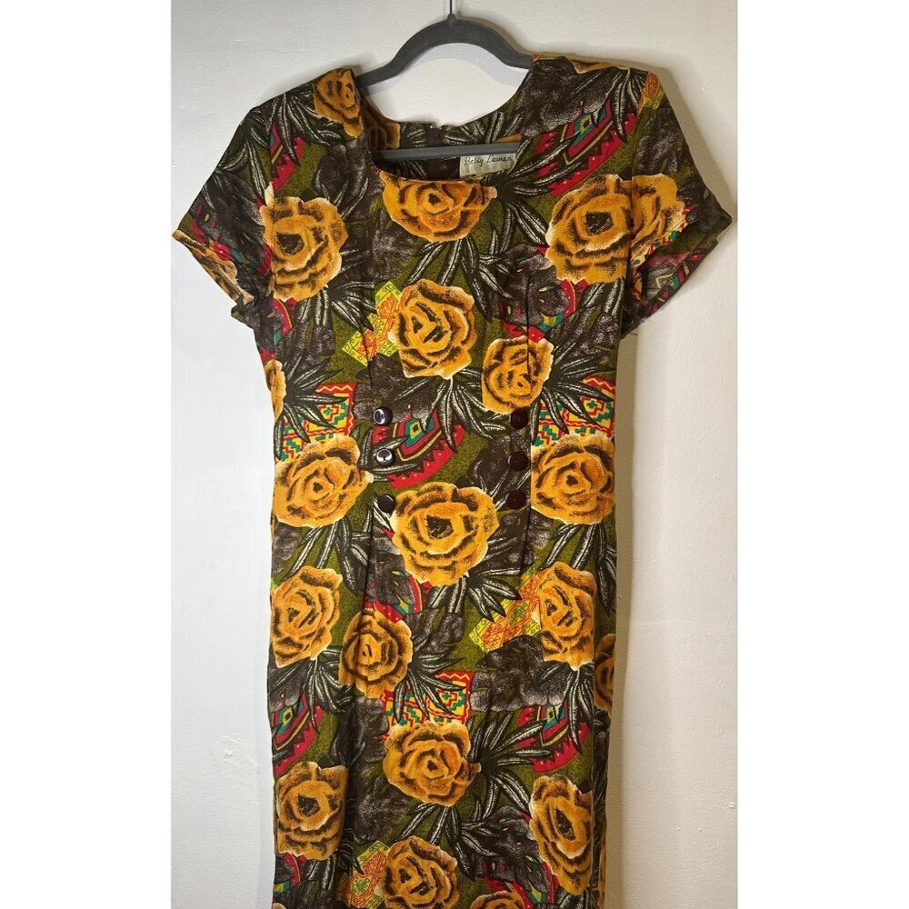 Brown Yellow Floral Rayon Dress 9/10 Cottagecore Boho Cottagecore Fall vtg y2k